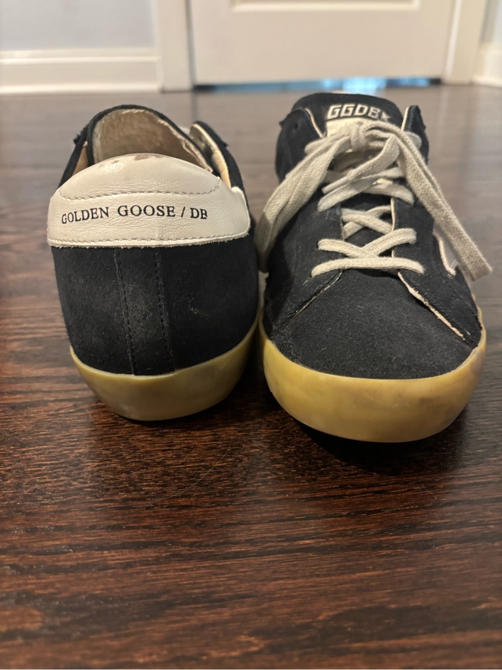 Golden Goose-Style Women’s Navy Suede Sneakers with Cream Laces - Picture 3 of 4
